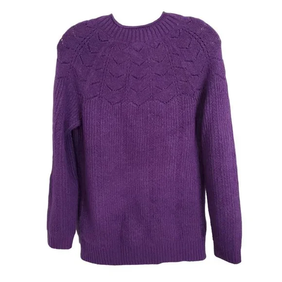 Talbots Size M Sweater Alpaca Wool Blend Soft Plush Cozy Roll Mock Neck Purple - Picture 3 of 8